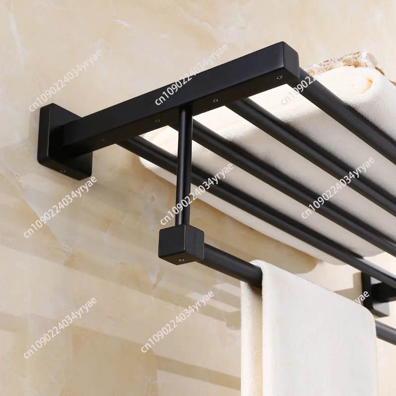 European black bath towel rack, bathroom hotel stainless steel double-layer towel rack, towel bar hardware pendant