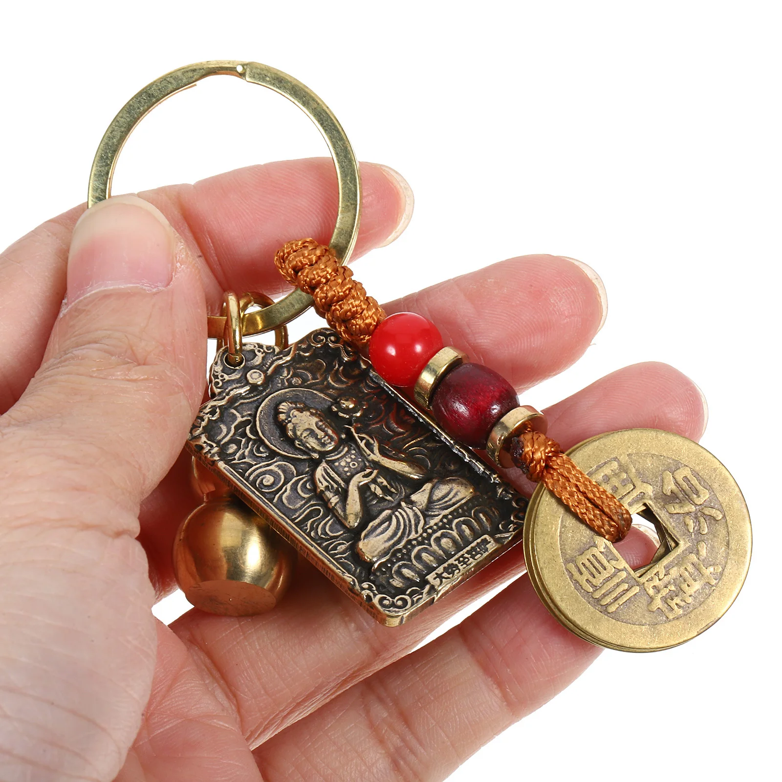

1pc Brass Gourd Shape Keychain Chinese Zodiac Guardian Charm For Keys Bags Vintage Metal Key Ring Decorative Pendant Portable