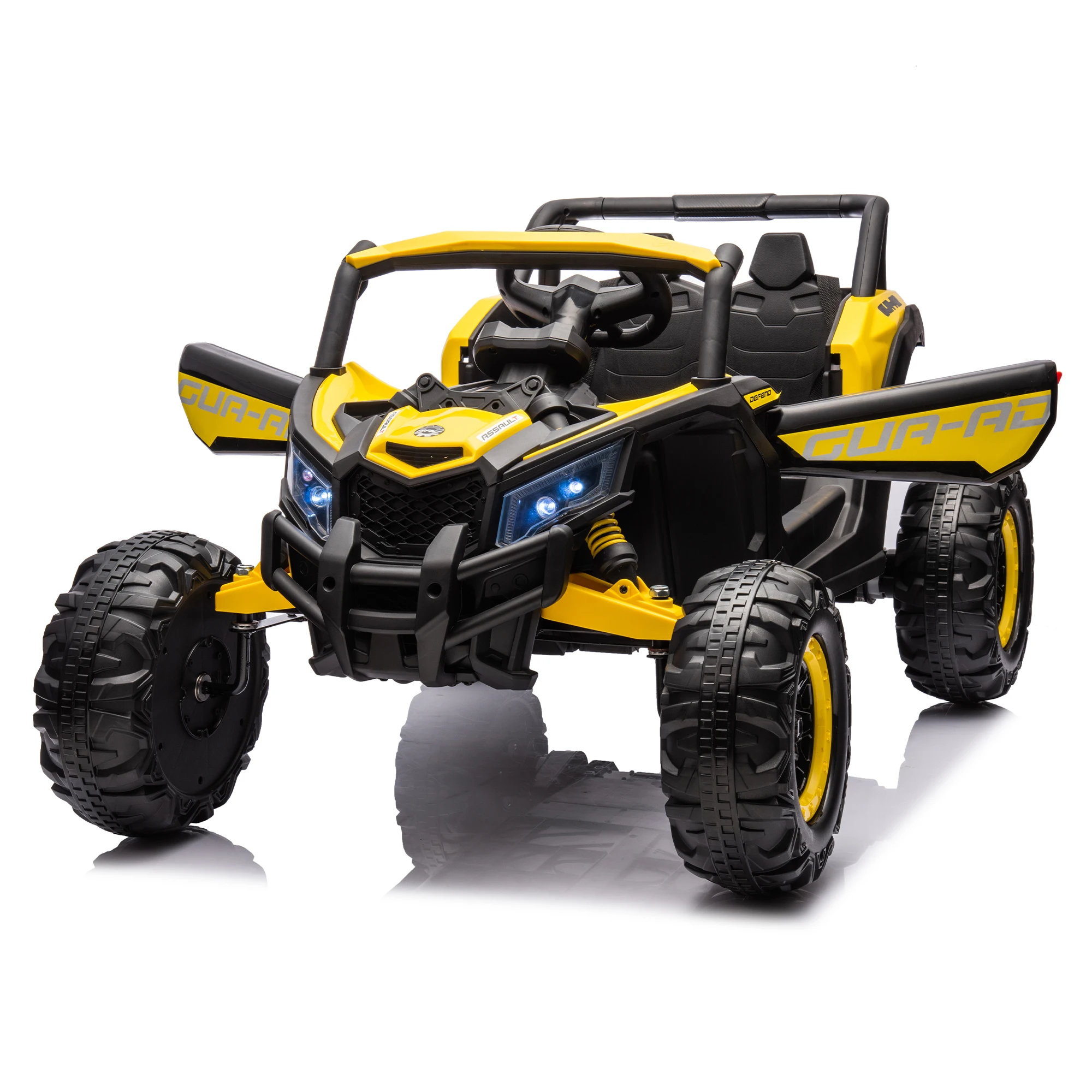 Dolls Off-Road Adventure Vehicle 12V UTV Ride-On Car 3-Point Seat Belt Music Player LED Lights High/Low Speed Switch