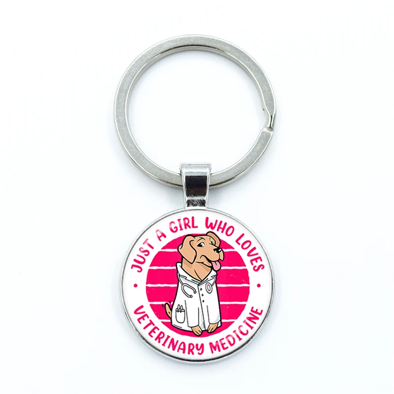 I love Veterinary Medicine Nurse Keychain Animal Doctor Keyring Glass Gem Pendant Men and Women Fashion Charm Jewelry