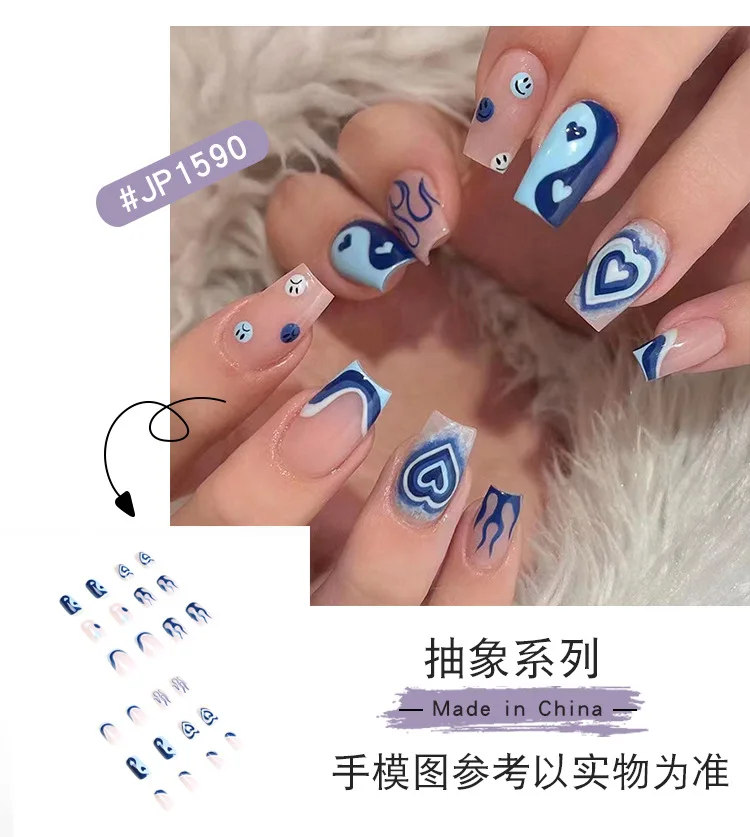 24 Stck Blaue Flamme Love Wearing Knstliche Ngel zum Aufdrcken,  vollflchige Manikre, abnehmbare, spezielle knstliche Fingerngel -  AliExpress 66