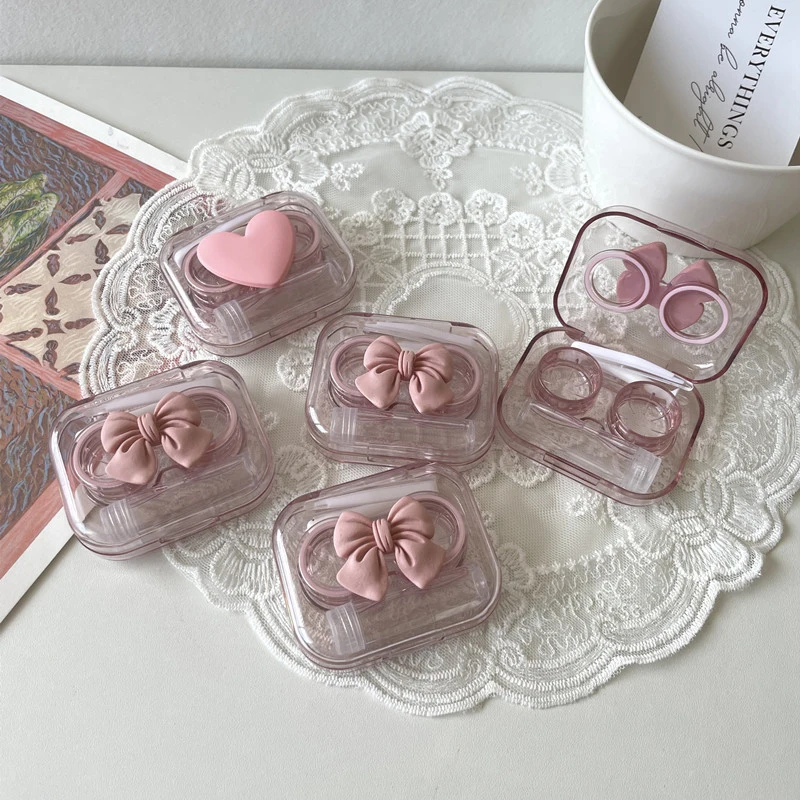 Ins Cherry Blossom Pink ~ Transparent Contact Lens Case Mini Simple All-in-one Companion Box Color Contact Lens No Twist Cover