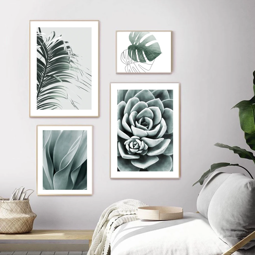 French Palm Leaf Agave Leaves Wall Art Canvas Painting Mint Green Succulent Posters and Prints Decor Picture Modern Home Decor