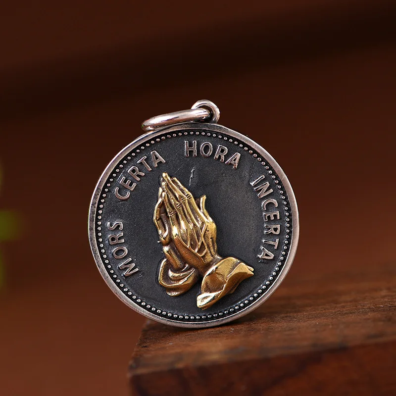 BOCAI New S925 Sterling Silver Jewelry Retro Matte Good Luck Silver Medal Letter Round Pendant Selected Birthday Gift