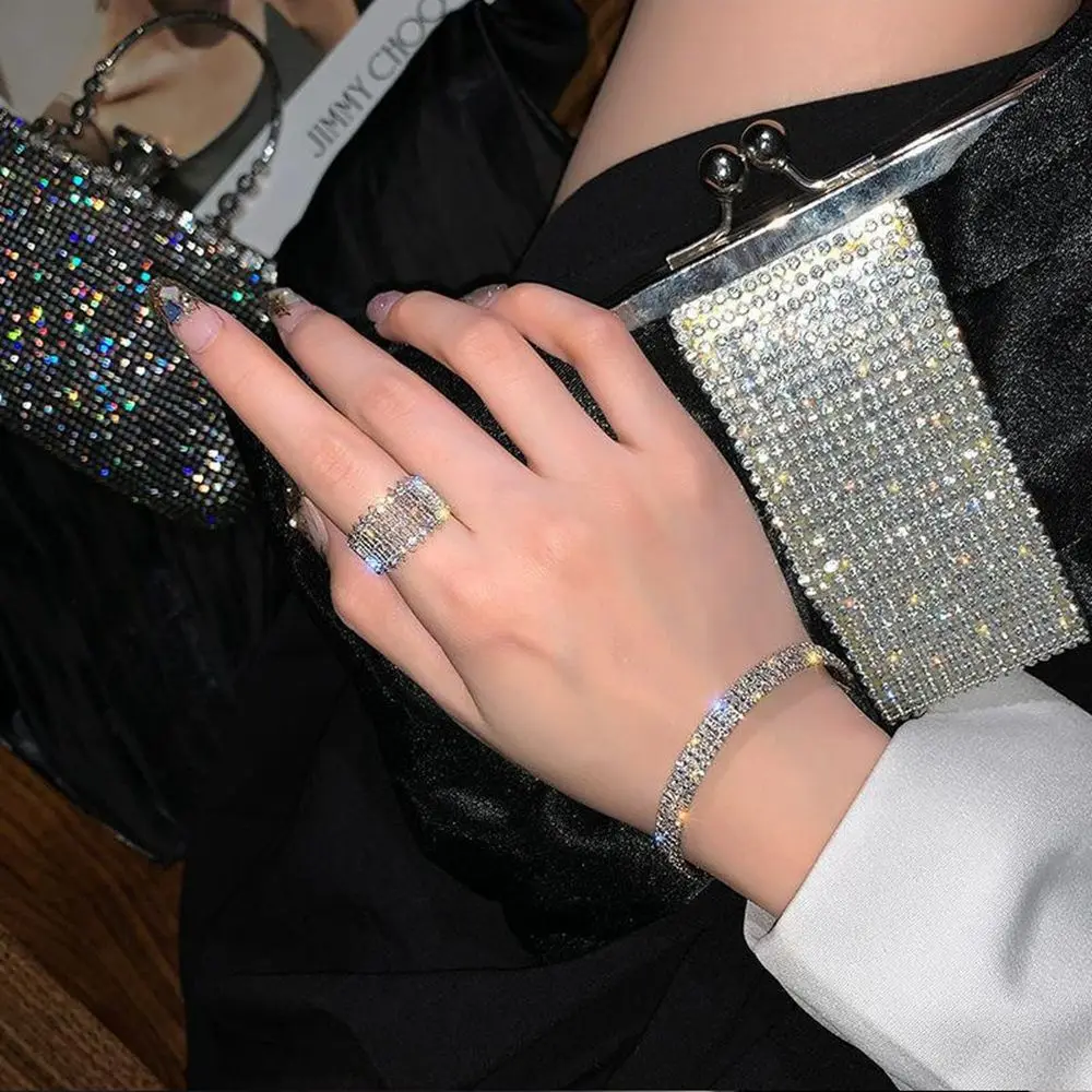 Irregular Hip-hop Geometry Copper Twist Punk Style Female Finger Ring Korean Style Ring Opening Adjustable Ring Rhinestone Ring