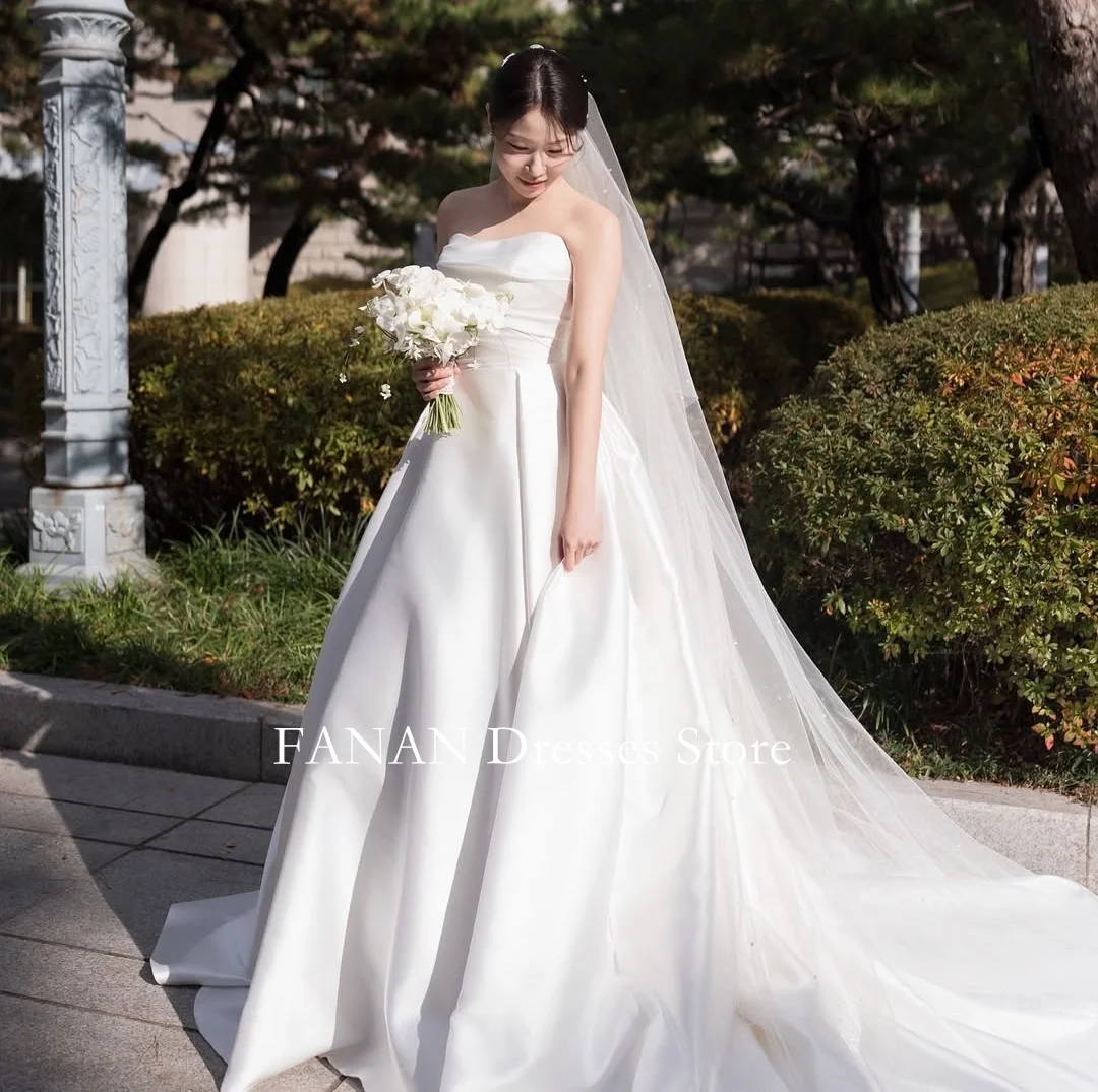 

FANAN Korea Sweetheart Sleeveless Satin Elegant A-Line Simple Wedding Dresses 웨딩드레스 Customized Lace-Up Bride Gowns Plus Size