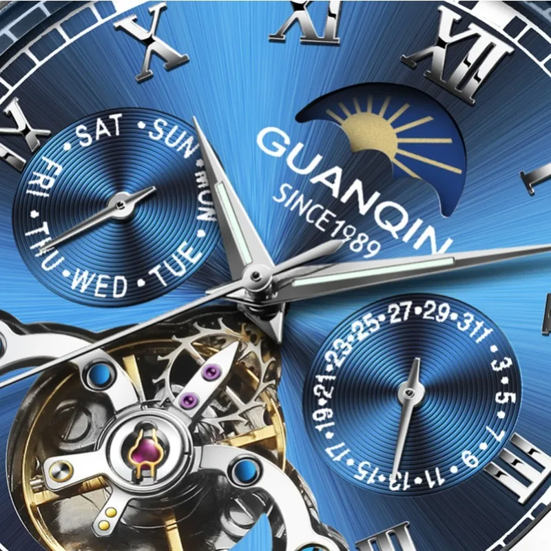 GUANQIN Men's Watches Luxury Automatic Mechanical Watch Tourbillon Luminous Mineral 30M Waterproof Business Leisure Wristwatch
