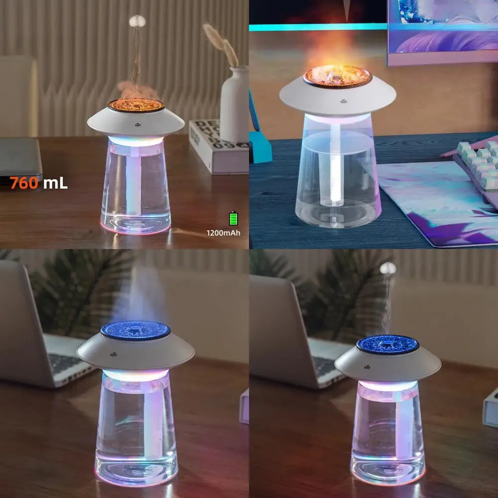 Wireless Air Humidifier with Dynamic LED Light Smoke Ring Spray 760ml USB Rechargeable Humidifier Ultrasonic Mist Maker