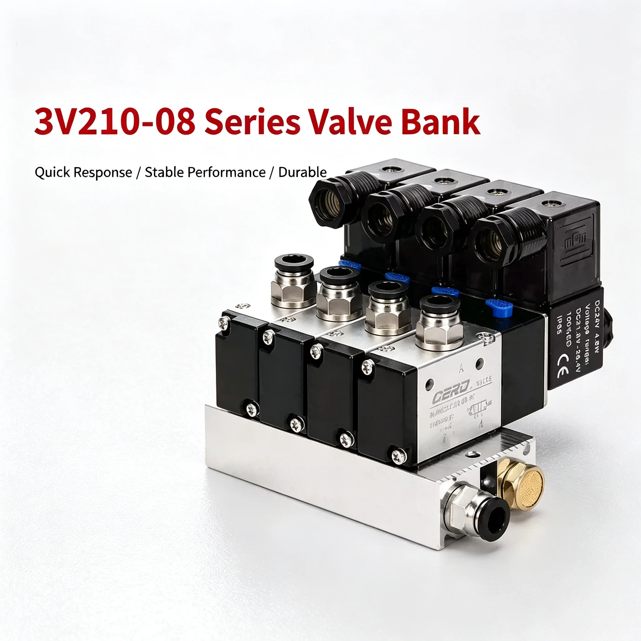 3V210-08 Pneumatic Solenoid Valve Block 220V 24V Multi Option with Muffler Fitting Base Manifold for 2 3 4 5 6 Row 3 Por