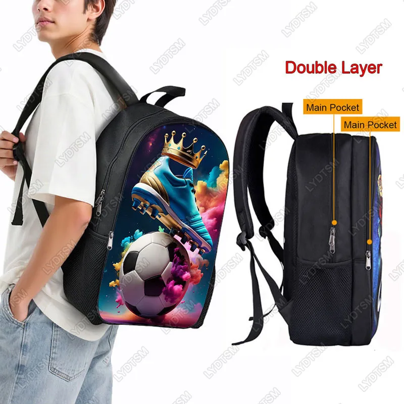 

Cool Football Sneakers with Crown Graphic Backpack Soccer Men Rucksack for Travel Children School Bags for Teenager Daypack