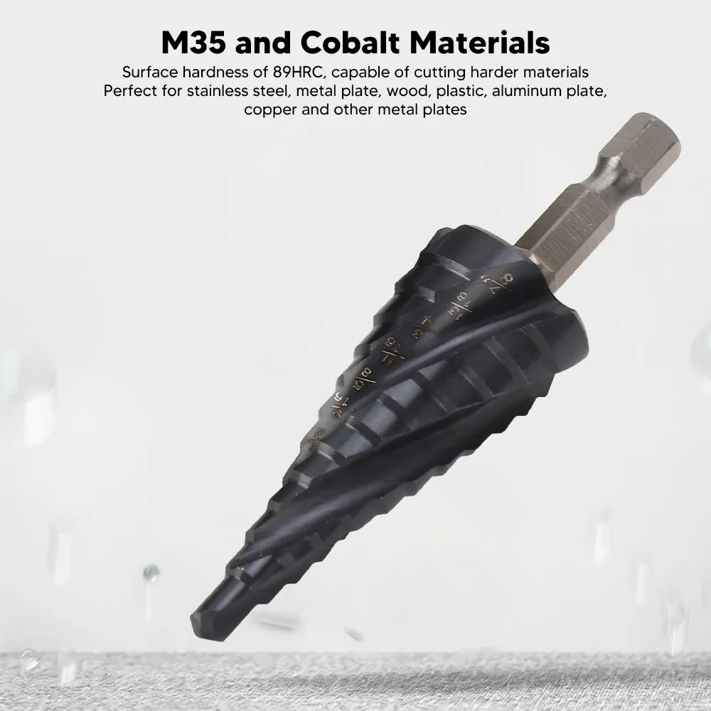 3本組-4スパイラルフルートステップドリルビットセット-m35コバルト素材-高速鋼スパイラルフルートステップビット-1-4インチシャンク