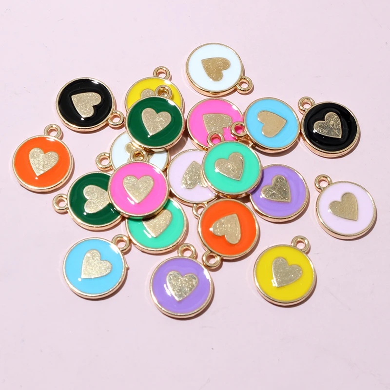 20pcs 14.5x12mm Enamel Double Side Heart Charms Pendant DIY Jewelry Making Accessories