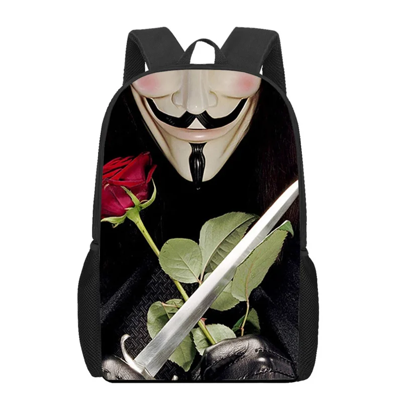 V for Vendetta-mochila estampada para niños y niñas, bolsa de libros, mochila de hombro para adolescentes, mochila de almacenamiento de viaje informal, bolsas para portátiles