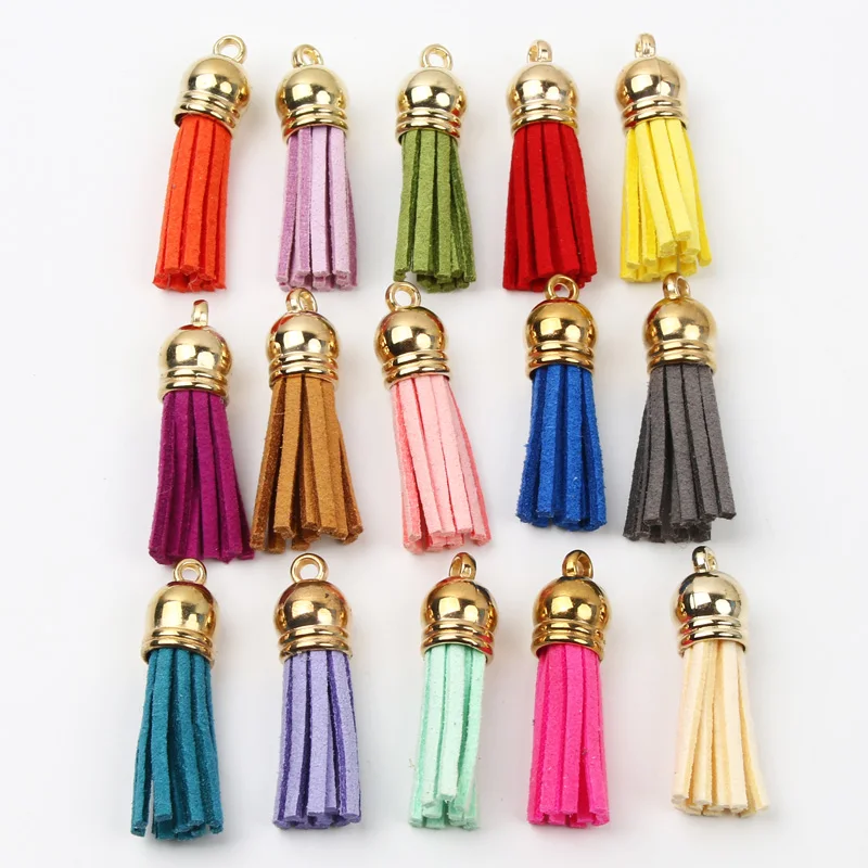 10pcs/pack 38mm Gold Color Suede Faux Tassel Leather Tassel For Keychain Cellphone Straps Jewelry DIY Earrings Charms Findings