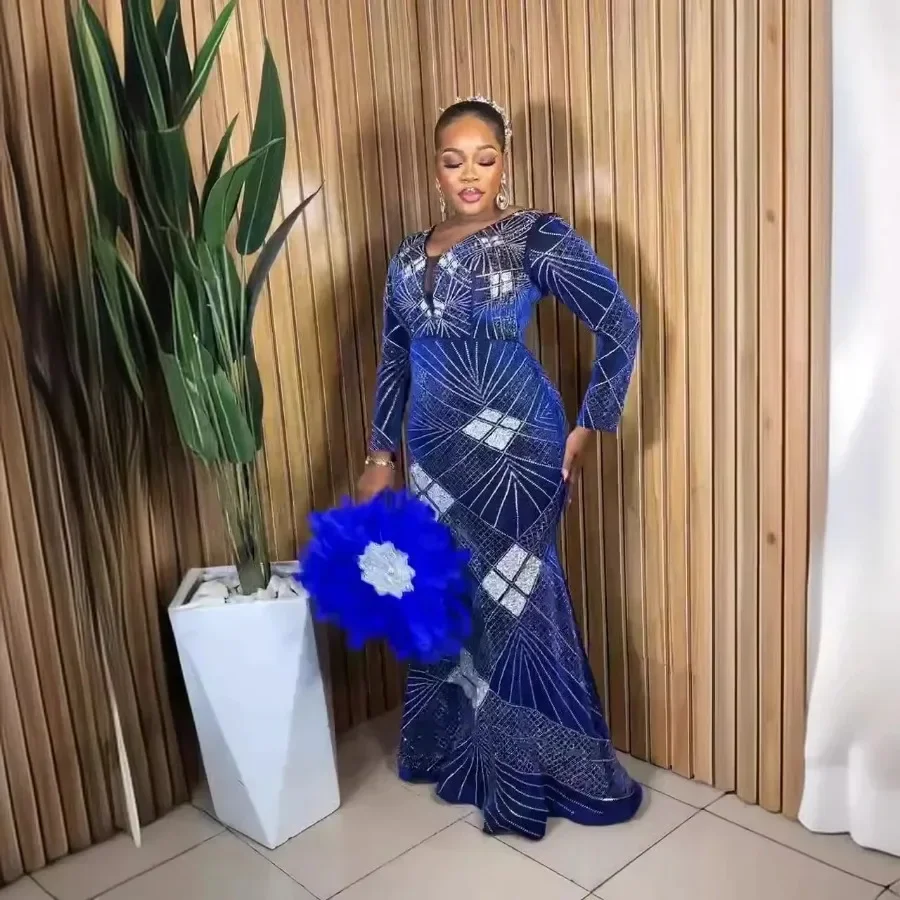 Африканские свадебные платья с блестками для женщин, весенние африканские платья с длинными рукавами и v-образным вырезом, длинные платья макси, Дашики, африканская одежда