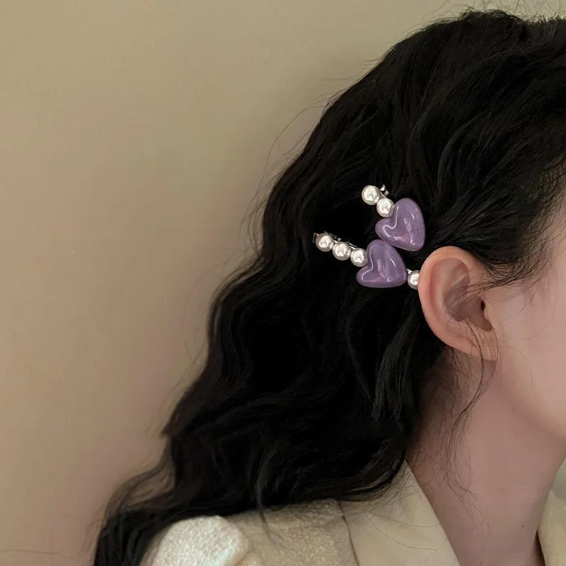 

Sweet Pearl Heart Hair Clip Girls' Fashionable Hair Accessories Adorable Duckbill Clip for Young Hearts