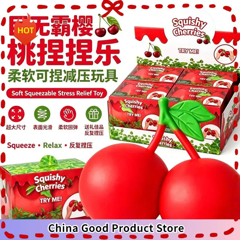  Hot Squeeze Cherries Squeezy Stress Relief Sensory Toy Slow Rebound Fidget Toy Adults Anxiety Relieve Relaxing Entertainment