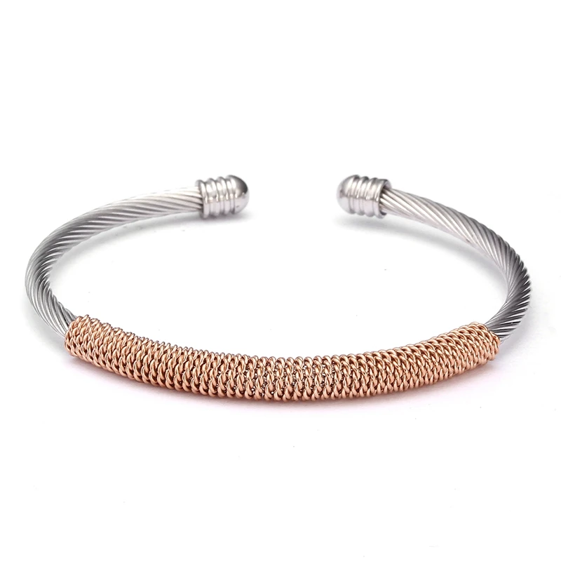 Unique Tubular Open Braided Female Cuff Bracelets Fashion Mesh Stainless Steel Charm Bangles For Women Girls Jewelry