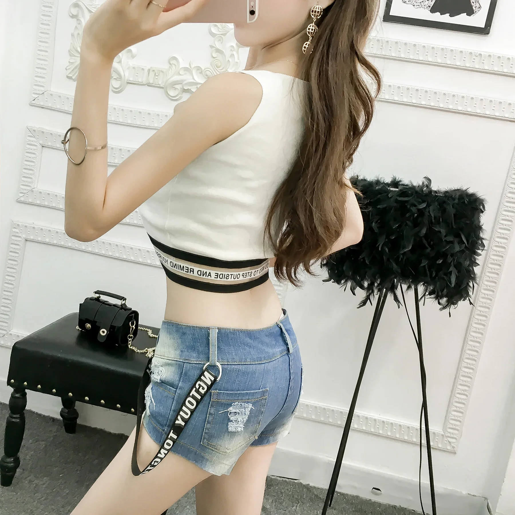 Summer Sexy Club Low Waist Super Jeans Shorts Girl Rope And Ribbon Decoration Wrap Hip Denim Hot Pants