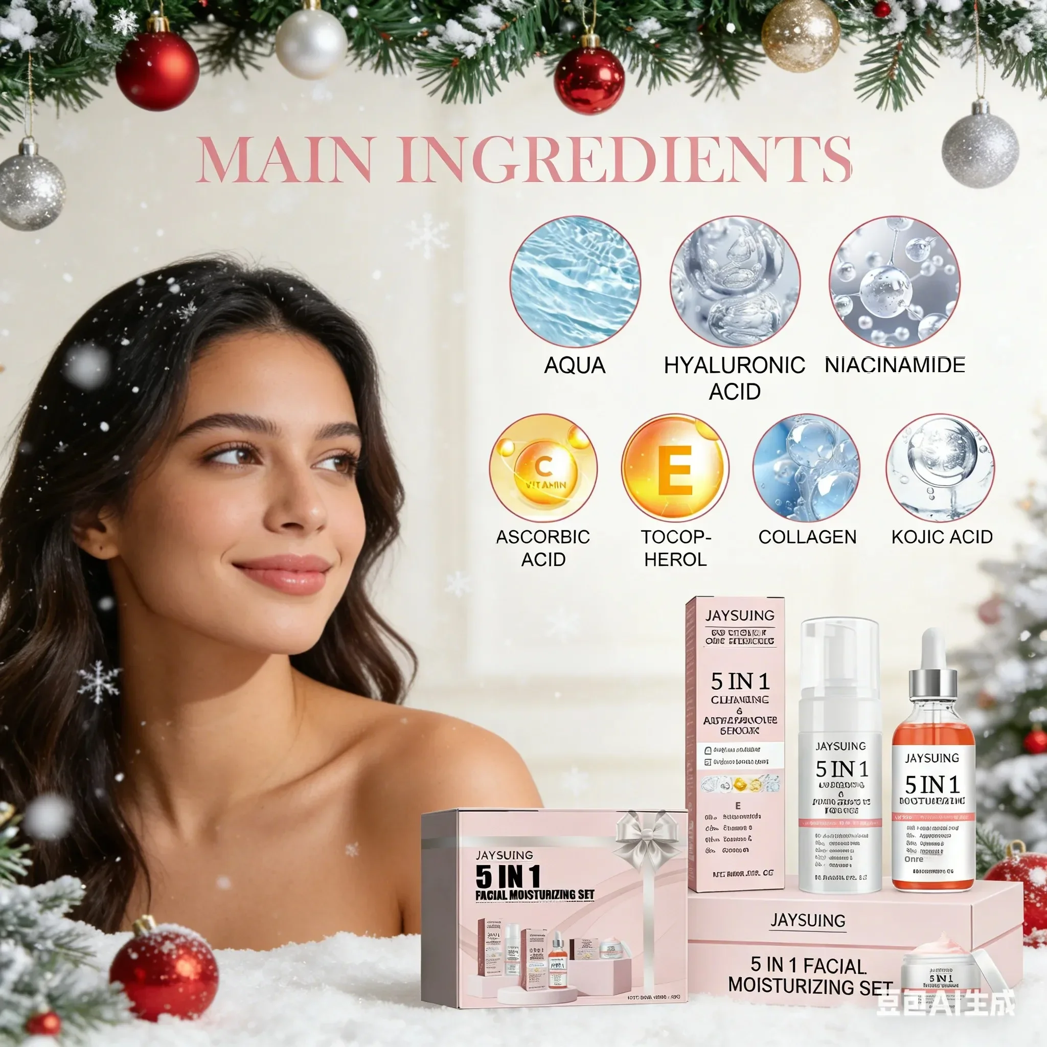 Jaysuing 5-in-1 Face Moisturizing Set, Christmas Valentine's Gift Skincare System for Deep Cleansing, Firming, Brightening, Anti