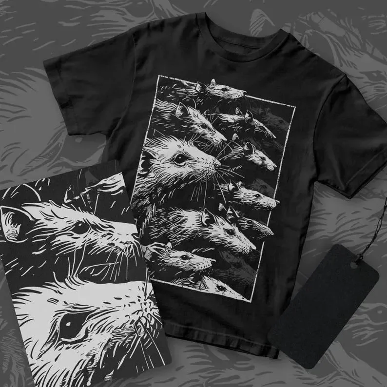 Gothic Punk Tops Hot Selling Nazgul and His Prey Print Pattern T Shirt Casual Loose Round Neck Short Sleeved High Street T-shirt