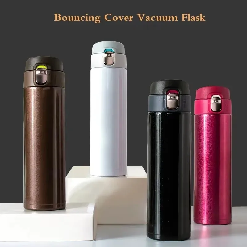 

500ML Stainless Steel Bouncing Cover Vacuum Flask Thermos Cup Coffee Tea Milk Thermo Bottle Coffee Mug Water Bottle