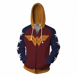 Superhero Wonder Cosplay Hoodie 3D Hooded Polyester Spring Halloween Fashion Jacket Casual Diana Prince Thin Party Costume