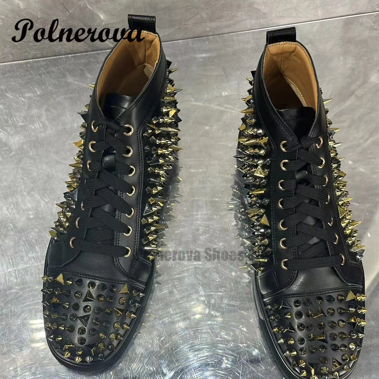 Riveted High Top Sneakers Men's Autumn Winter Men's Shoes Leather Couple Board Shoes Comfortable Breathable Lace-Up Casual Shoes