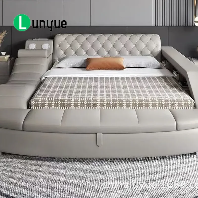 Nordic Leather Bed 1.8m Double Tatami Master Bedroom Modern Simple Multi-functional Soft Intelligent Large Size Comfortable