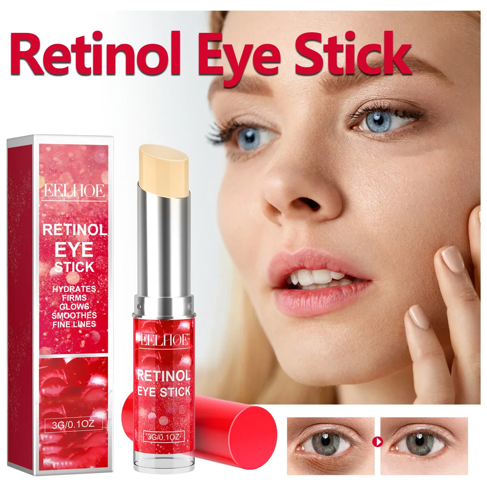 Eelhoe Crema para los ojos con Retinol, palo que hidrata la piel alrededor de los ojos y mejora la decoloración de los ojos, arrugas, patrón de cola de pez, piel reafirmante