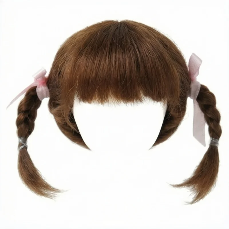 Jusuns Mohair Doll Wigs JD540 Double Short Braids Pony BJD Hair 1/12 1/8 1/6 1/4 1/3 OB11 YOSD MSD SD DOD Doll Accessories