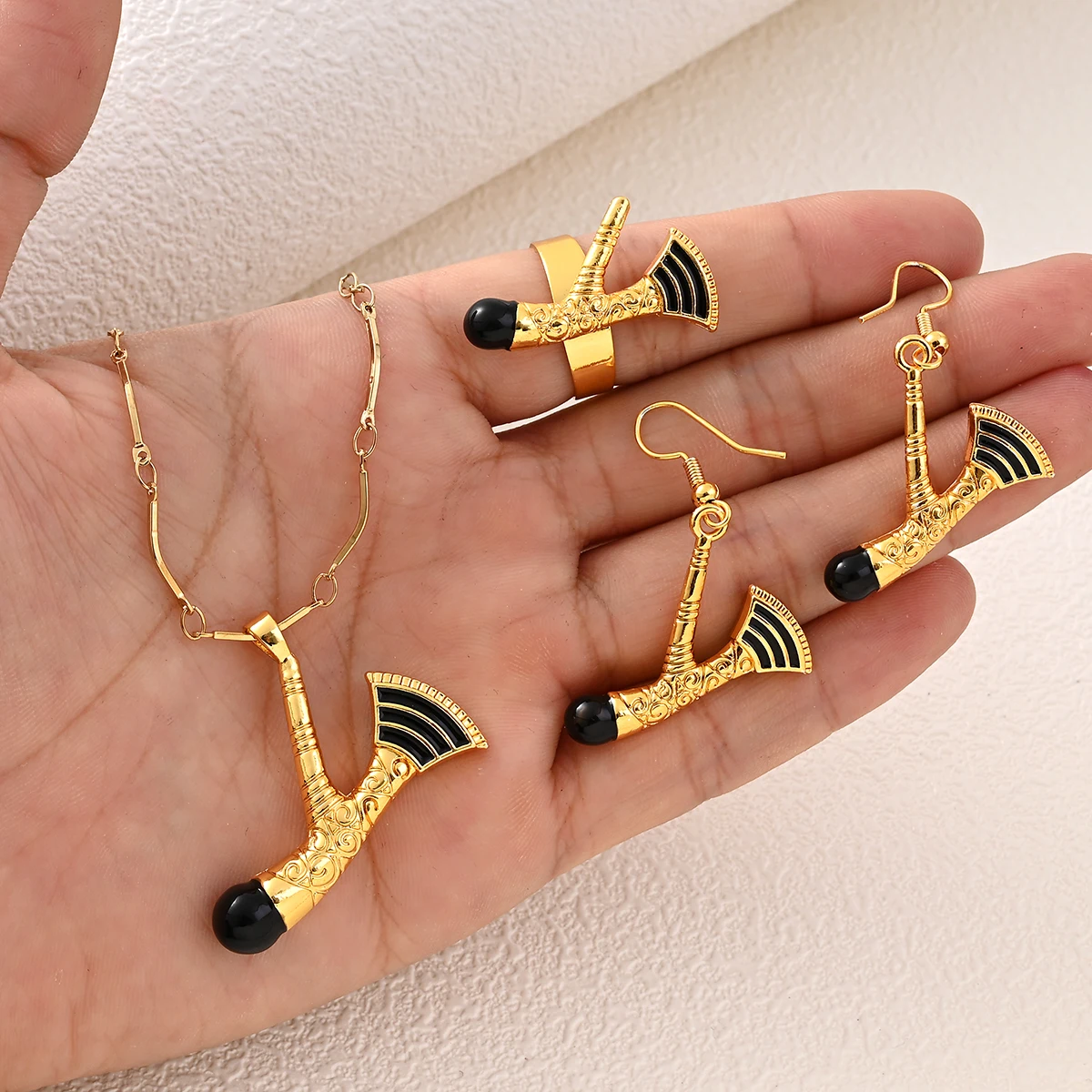 

Papua New Guinea Ax Enamel Pendant Necklaces Earrings Ring for Women Traditional PNG Axe Jewelry set