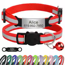 Customized Reflective Cat Collar with Bell and Nameplate