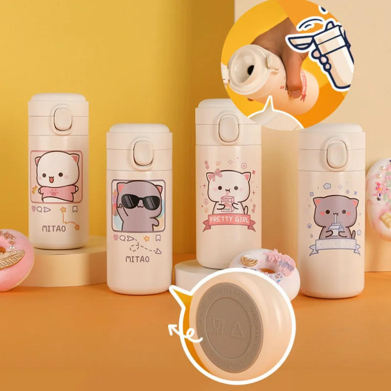 320ml Cartoon Cute Mitao Cat Water Bottle 316 Stainless Steel Vacuum Cups Capacity Kawii Portable Travel Thermos Bottle Gift