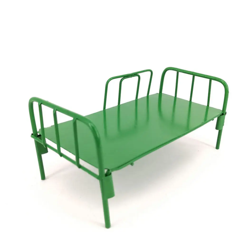 

Mini Soldier Dormitory Bed Bright Color Alloy Ornament Desktop Decoration Small Sleeping Bed Dollhouse Layout Prop Green