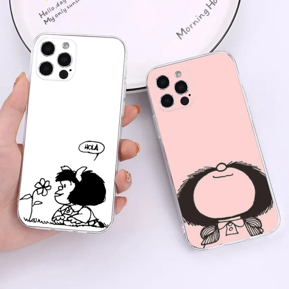 Cartoon M-Mafalda Phone Case For iPhone 15,14,13,12,11 Plus,Pro,Max,XR,XS,X,7,8 Plus,SE,Mini Transparent Silicone Soft