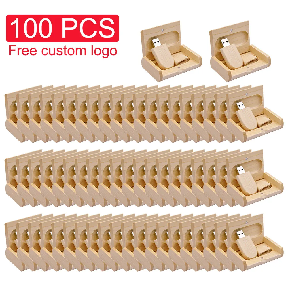 

100 шт. USB-флеш-накопитель 128 ГБ, бесплатный индивидуальный логотип, 64 ГБ, креативный подарок, ручка-накопитель, 32 ГБ, деревянная коробка, флэш-накопитель, 16 ГБ, оптовая продажа
