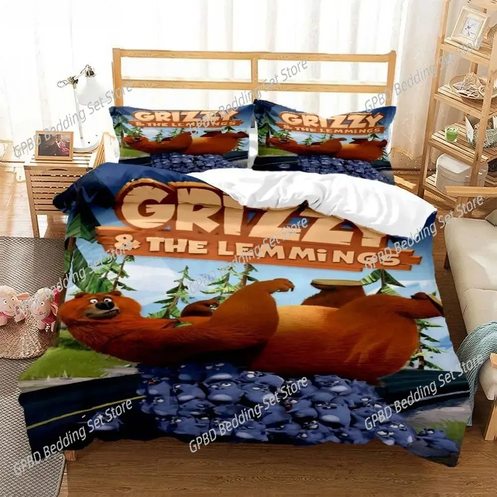 

Grizzly & The Lemmings Cartoon Anime Duvet Cover Comforter Bedding set Soft Quilt Cover and Pillowcases SingleDoubleQueenKing