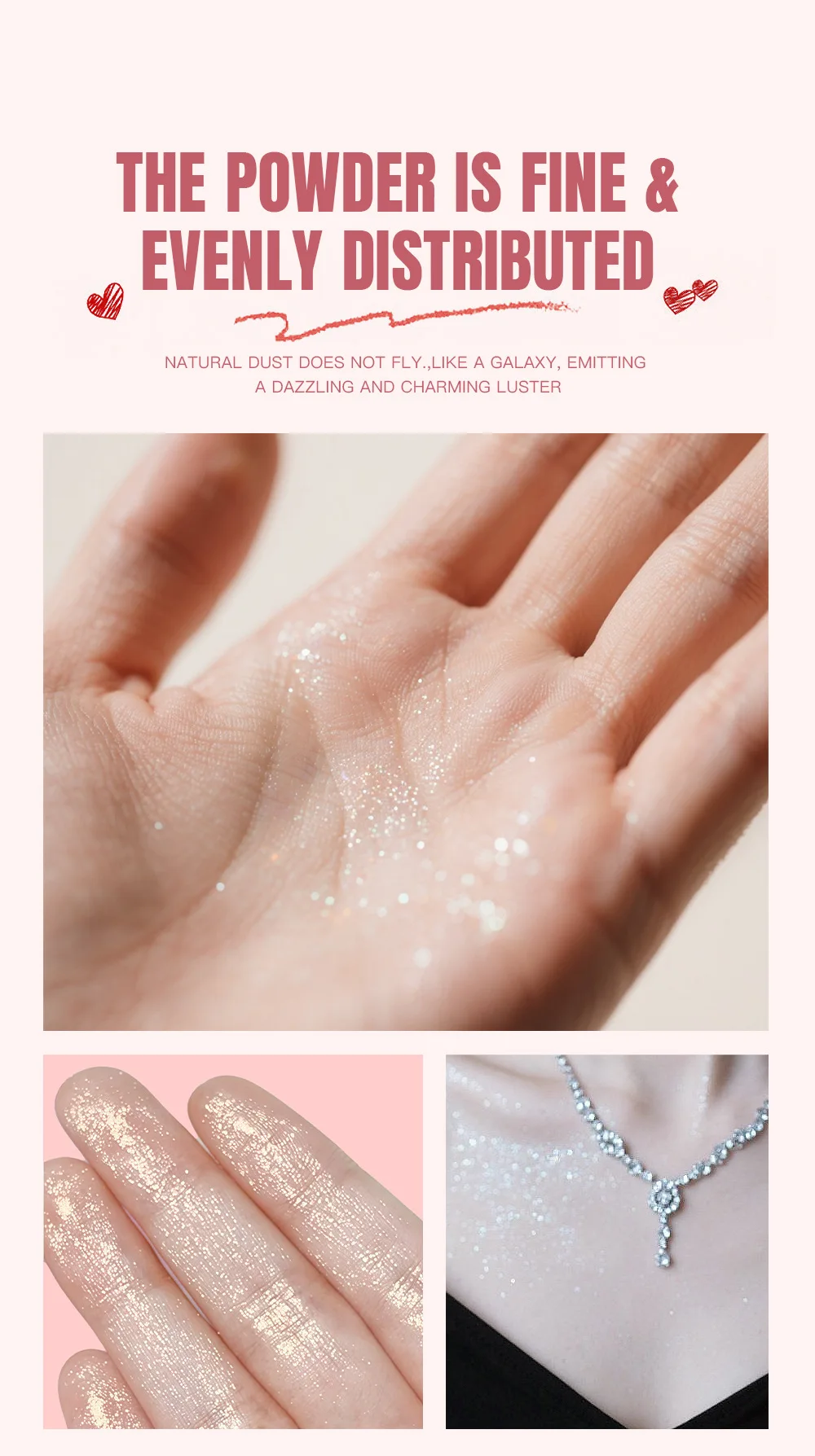 Pink Peach Shining Powder High Glitter Makeup For Face Body Collarbone Highlighting With Soft Puff Multi Use Cosmetic