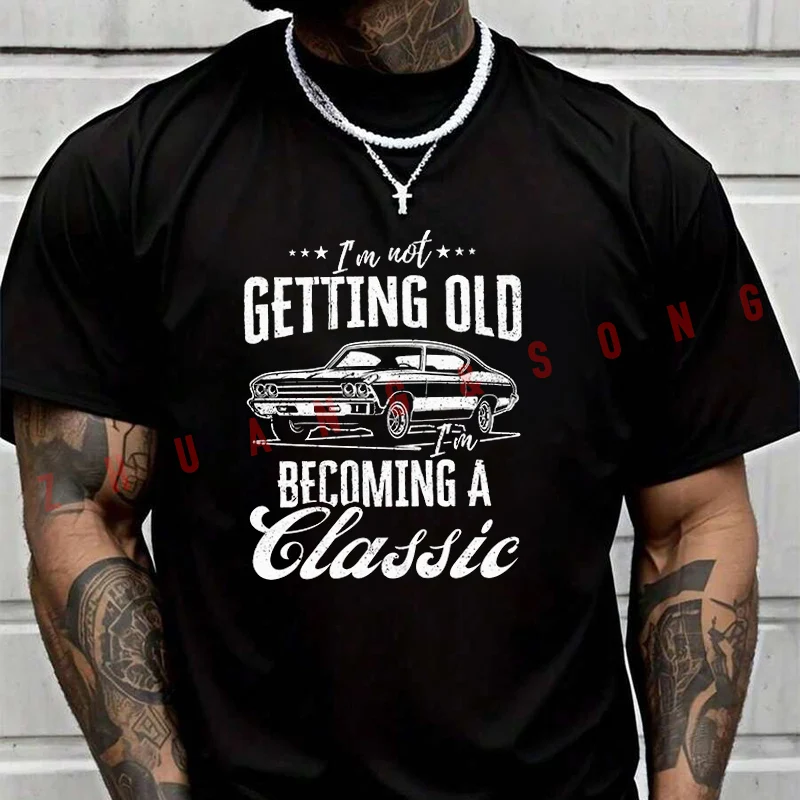 

Мужская и женская летняя футболка с забавным принтом классического автомобиля, свободная повседневная базовая футболка с коротким рукавом, унисекс, круглый вырез, топы