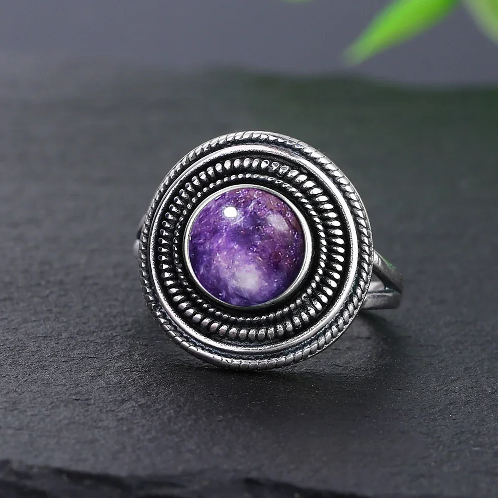 925 Sterling Silver Ring Natural Stone Oval 8MM Amethyst Labradorite Moonstone Retro Engagement Wedding Party Gift For Women