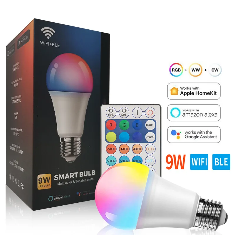 LED Smart Light Bulb Wifi Intelligent Voice Control RGB Smart Lamp With Ir Remote Control Adjustable Color Brightness Desk Lamp