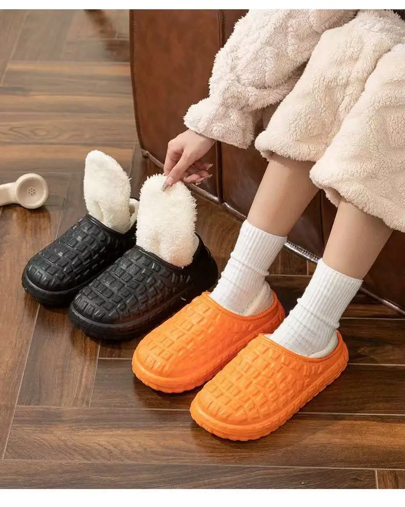 2025 New Couple Winter Wrap Heel Warm Waterproof Soft Lithe Fluffy Slippers For Men Women Non-slip Mule Home Casual Cotton Shoes