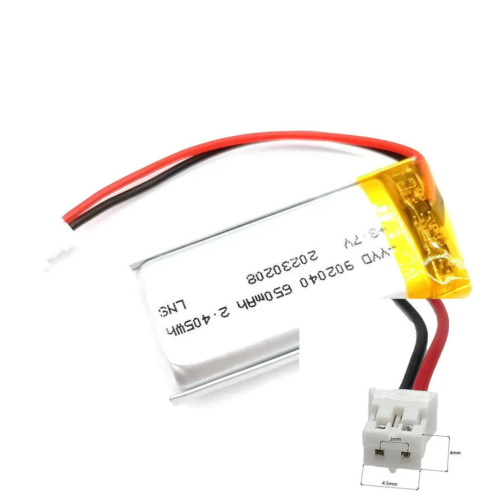 

3.7V 650mAh 902040 Li-Polymer Li Battery JST-PH 2pin 2.0 For GPS TABLET SMART WATCH MOBILE POWER DVD CAMERA POWER BANK