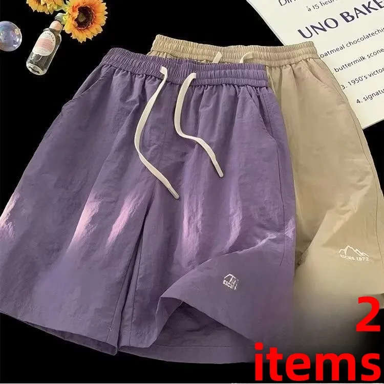 

Мужские летние легкие дышащие свободные повседневные шорты Dopne Qui из ледяного шелка с вышивкой, пляжные брюки длиной до колена