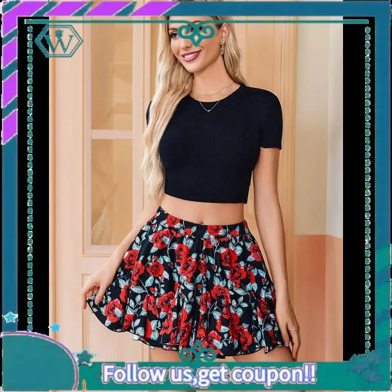 A09P レディース プリーツ スケータースカート ベーシック カジュアル ハイウエスト フリル フレア ミニ ランジェリー スカート