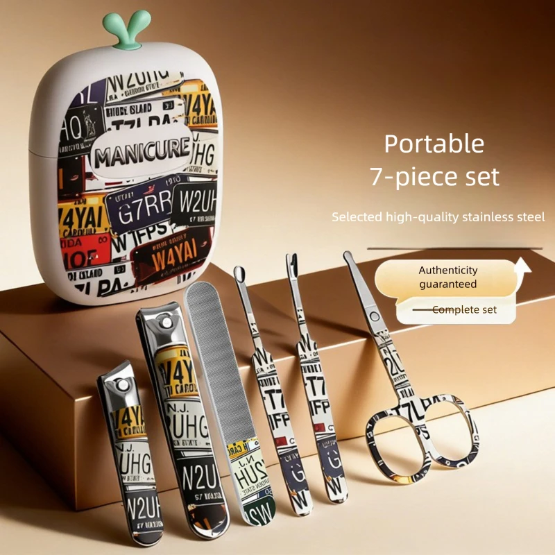 

New Arrival 6Pcs Portable Professional Distressed Graffiti Stainless Steel Manicure Set, Nail Clippers Ear Pick Nail File