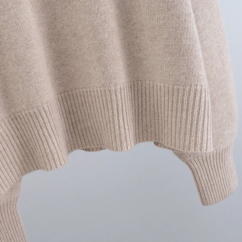 ThickenedPure Cashmere Crew Neck Back Stitch Design Sweater Women Pullovers