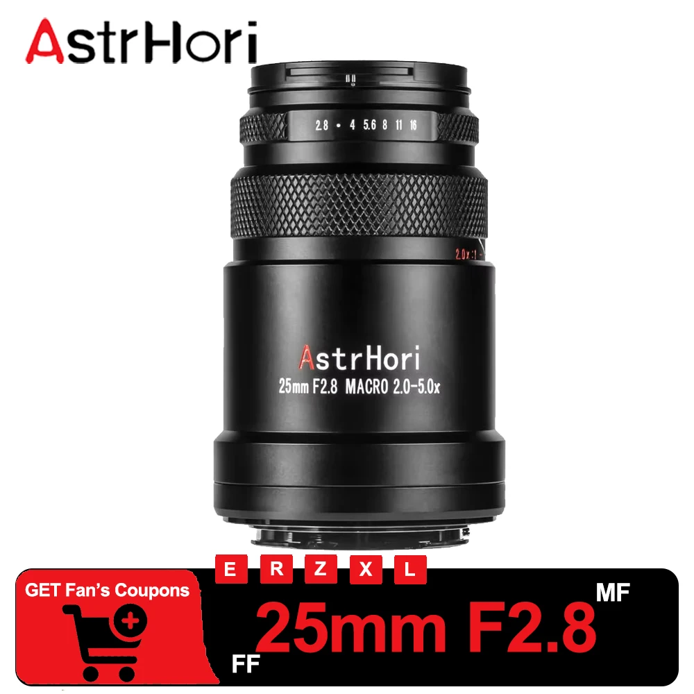 

AstrHori 25mm F2.8 2X-5X Magnificatiion Macro Lens Full Frame Wide Angle Fixed Focus Lens for Sony A6400 Nikon ZFC Canon R6