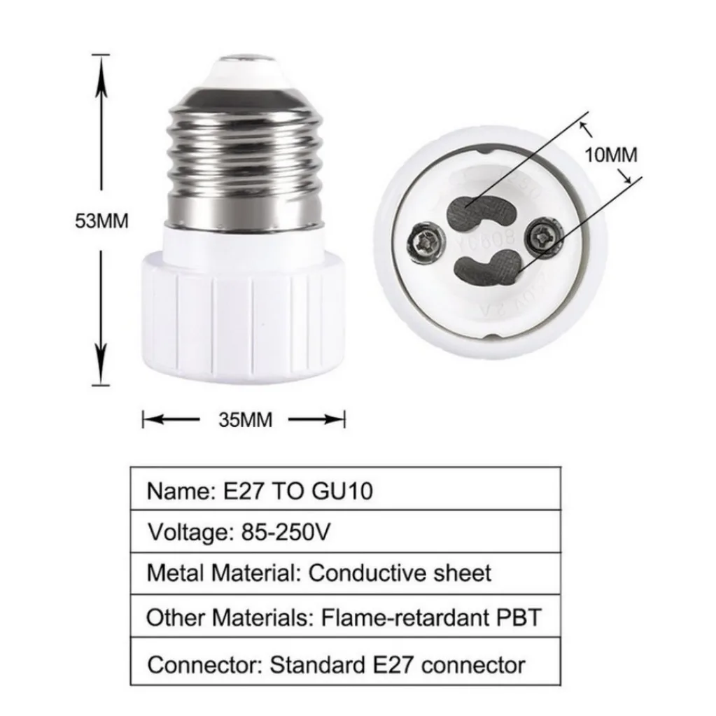 Lâmpada Suporte Conversor Soquete, E27 a GU10, Material à Prova de Fogo, Adaptador Bulb, Alta Qualidade, AC 85-250V